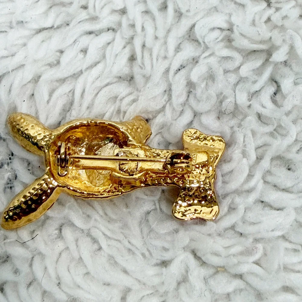 Vintage AAI Rudolph Reindeer Christmas Brooch Pin Gold Tone Red Bow Tie 1.5